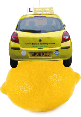 Rear view of a lemon squeezy car 